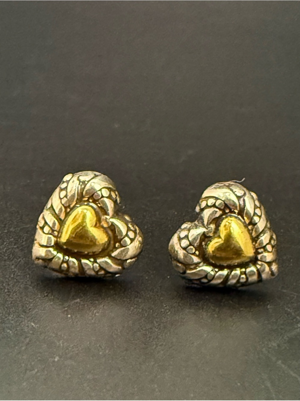 Retired BRIGHTON Two-Tone Heart Tiny Stud Earrings